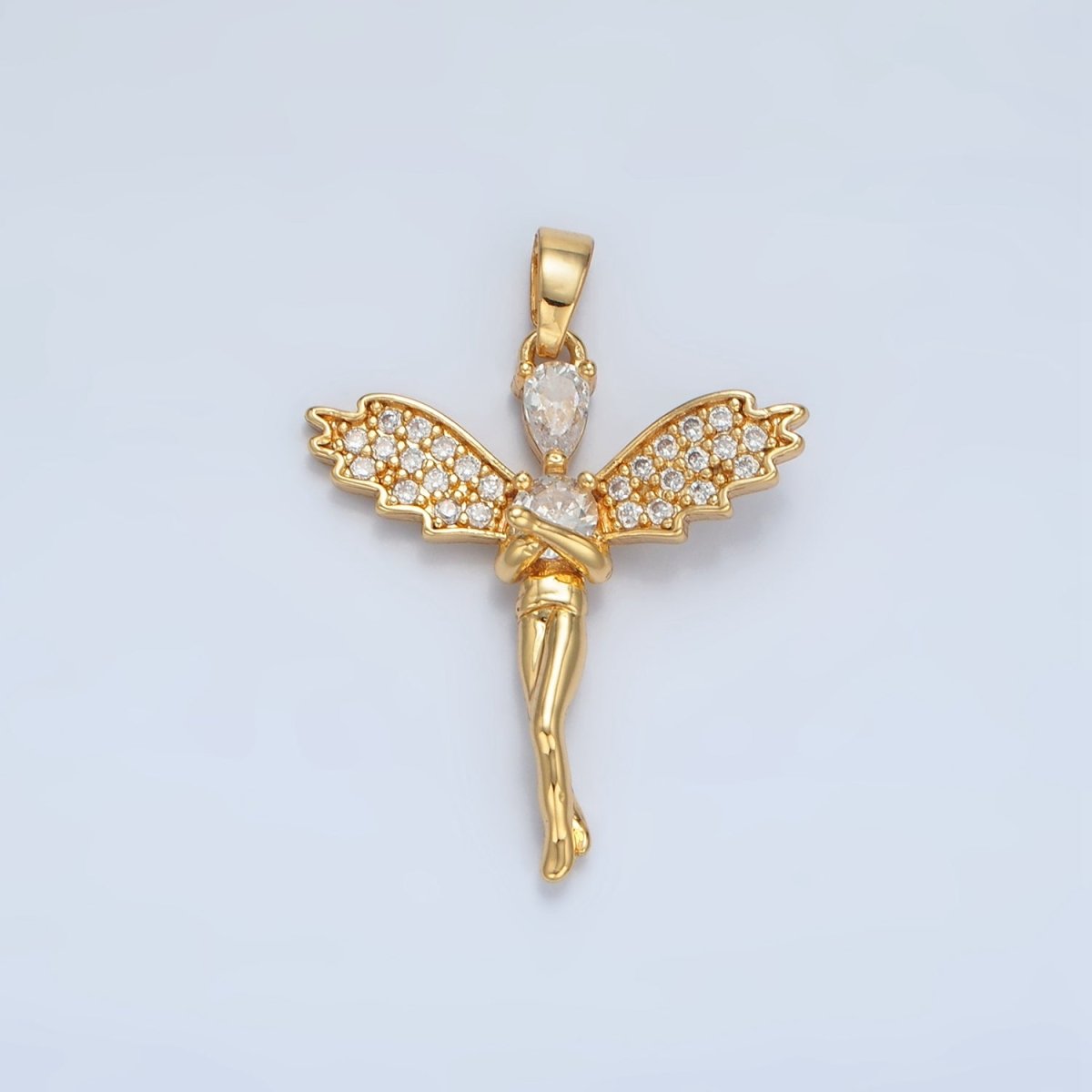 24K Gold Filled Clear CZ Micro Paved Fairy Pendant | AA - 939 - DLUXCA