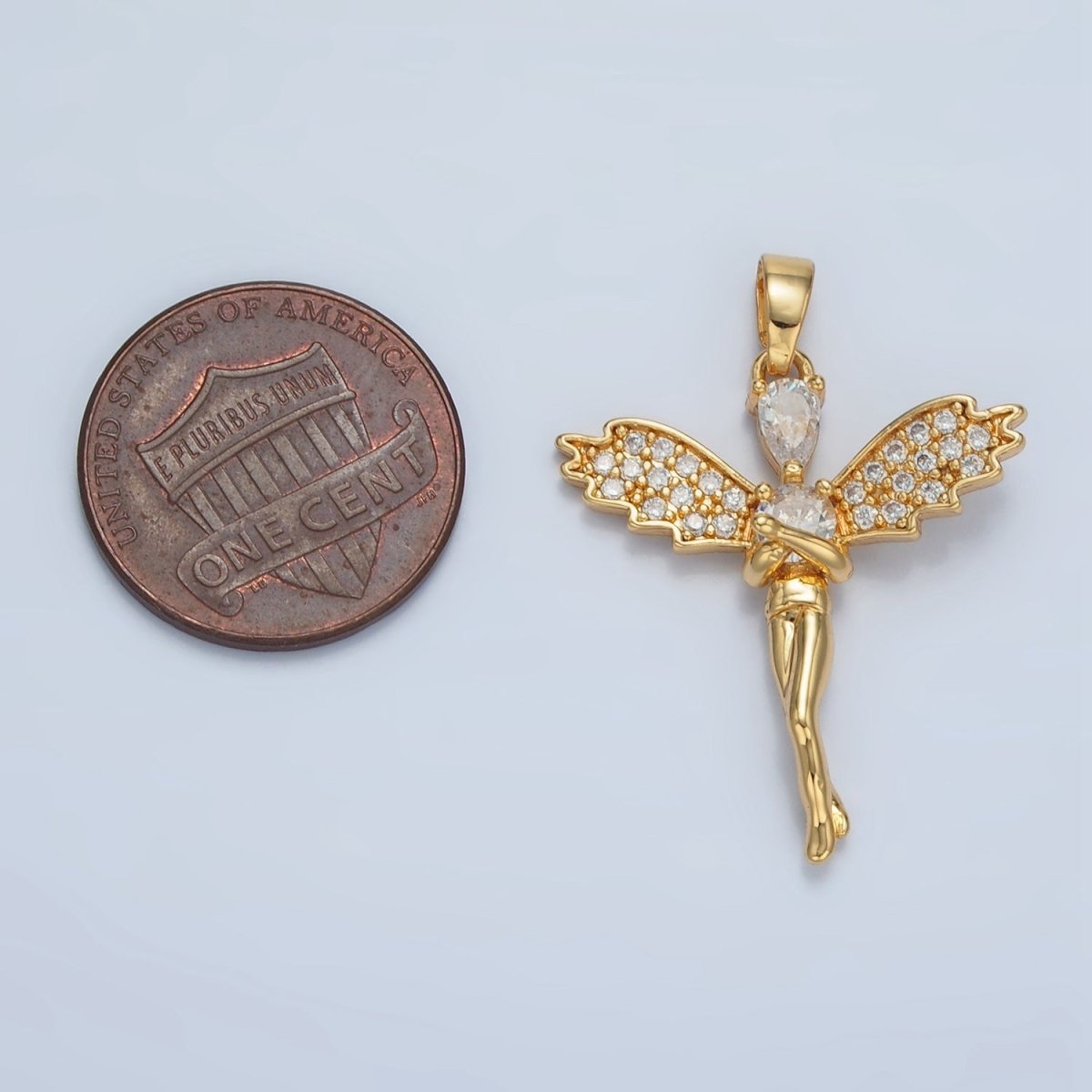 24K Gold Filled Clear CZ Micro Paved Fairy Pendant | AA - 939 - DLUXCA