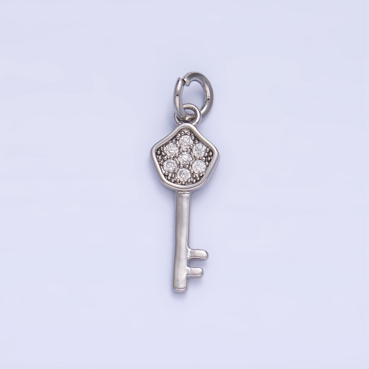 24K Gold Filled Clear CZ Micro Paved Key Charm in Gold & Silver | W135 - DLUXCA