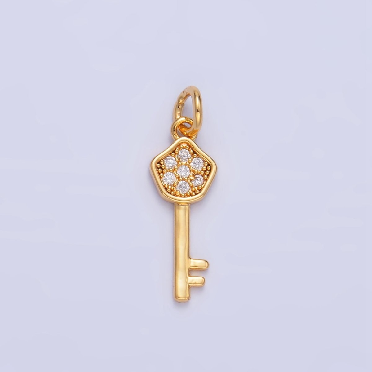 24K Gold Filled Clear CZ Micro Paved Key Charm in Gold & Silver | W135 - DLUXCA