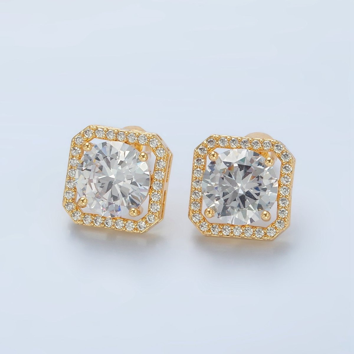 24K Gold Filled Clear CZ Micro Paved Open Square Stud Earrings | AD756 - DLUXCA