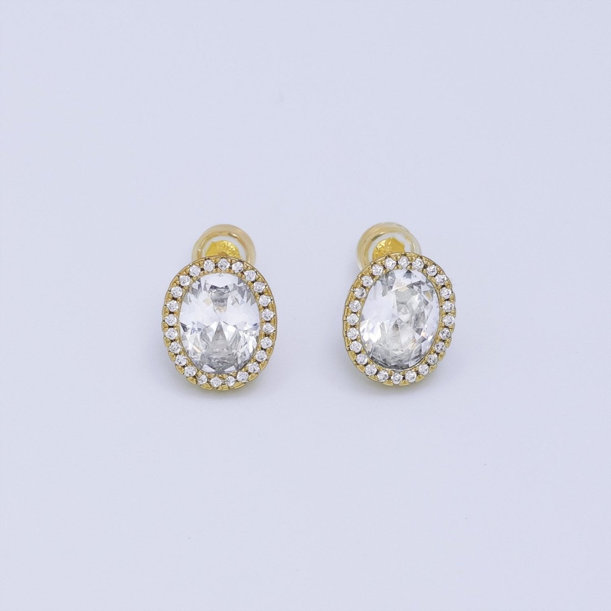 24K Gold Filled Clear CZ Micro Paved Oval Stud Earrings | T015 - DLUXCA