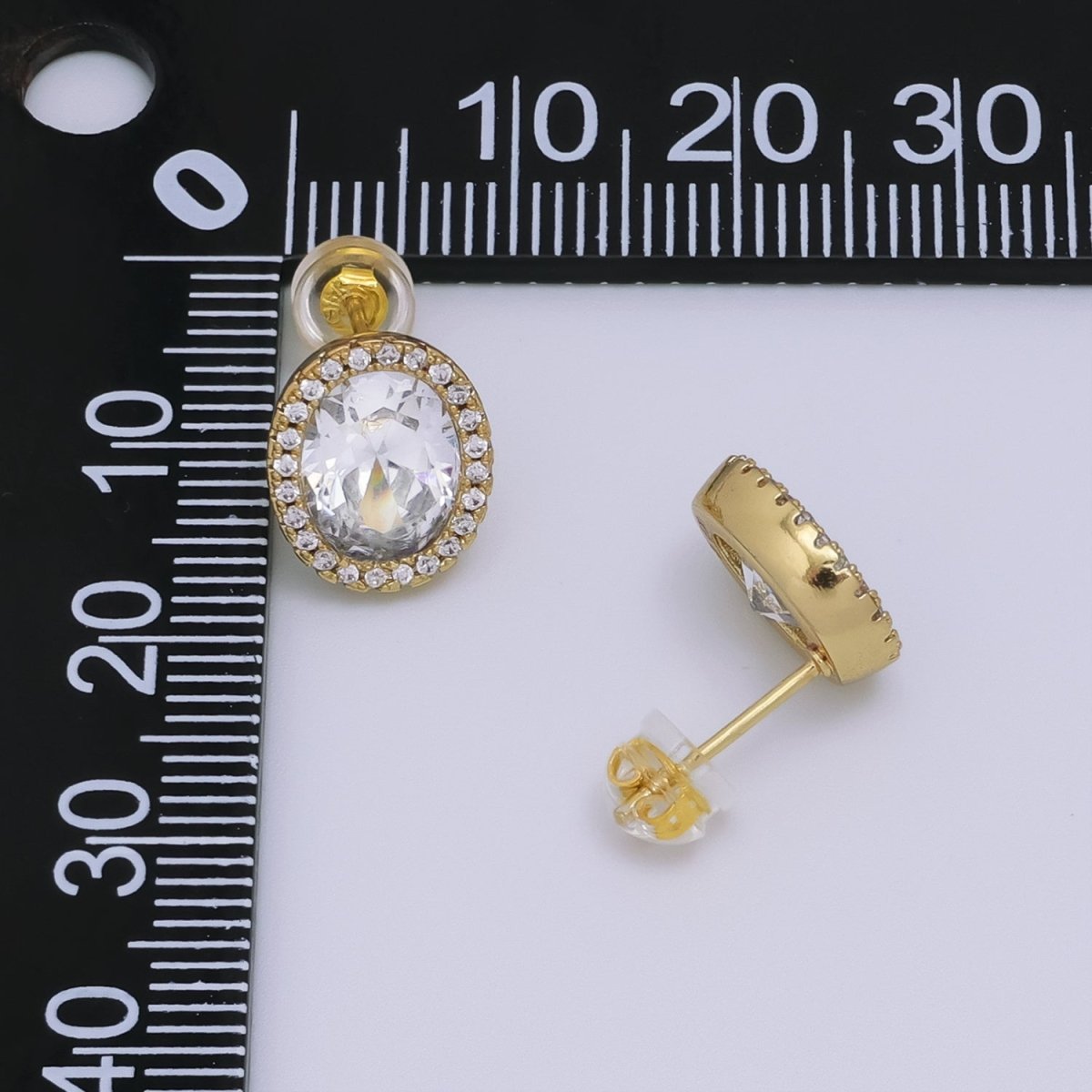 24K Gold Filled Clear CZ Micro Paved Oval Stud Earrings | T015 - DLUXCA