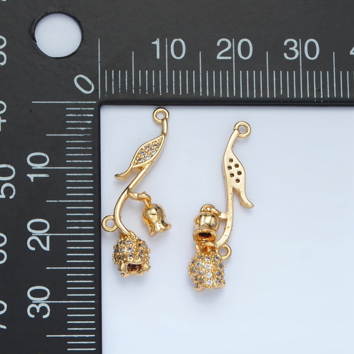 24K Gold Filled Clear CZ Micro Paved Rose Flower Connector | F127 - DLUXCA