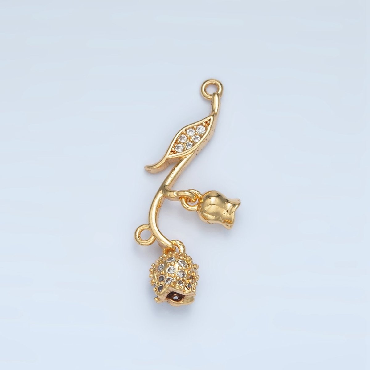 24K Gold Filled Clear CZ Micro Paved Rose Flower Connector | F127 - DLUXCA