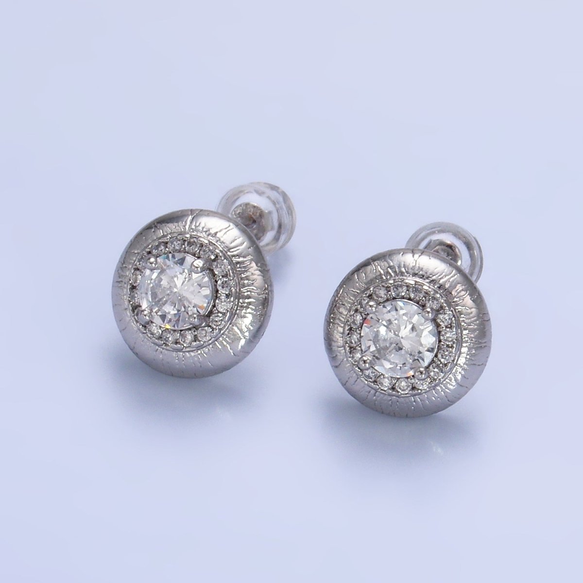 24K Gold Filled Clear CZ Micro Paved Round Stud Earrings in Gold & Silver | AB977 AB978 - DLUXCA