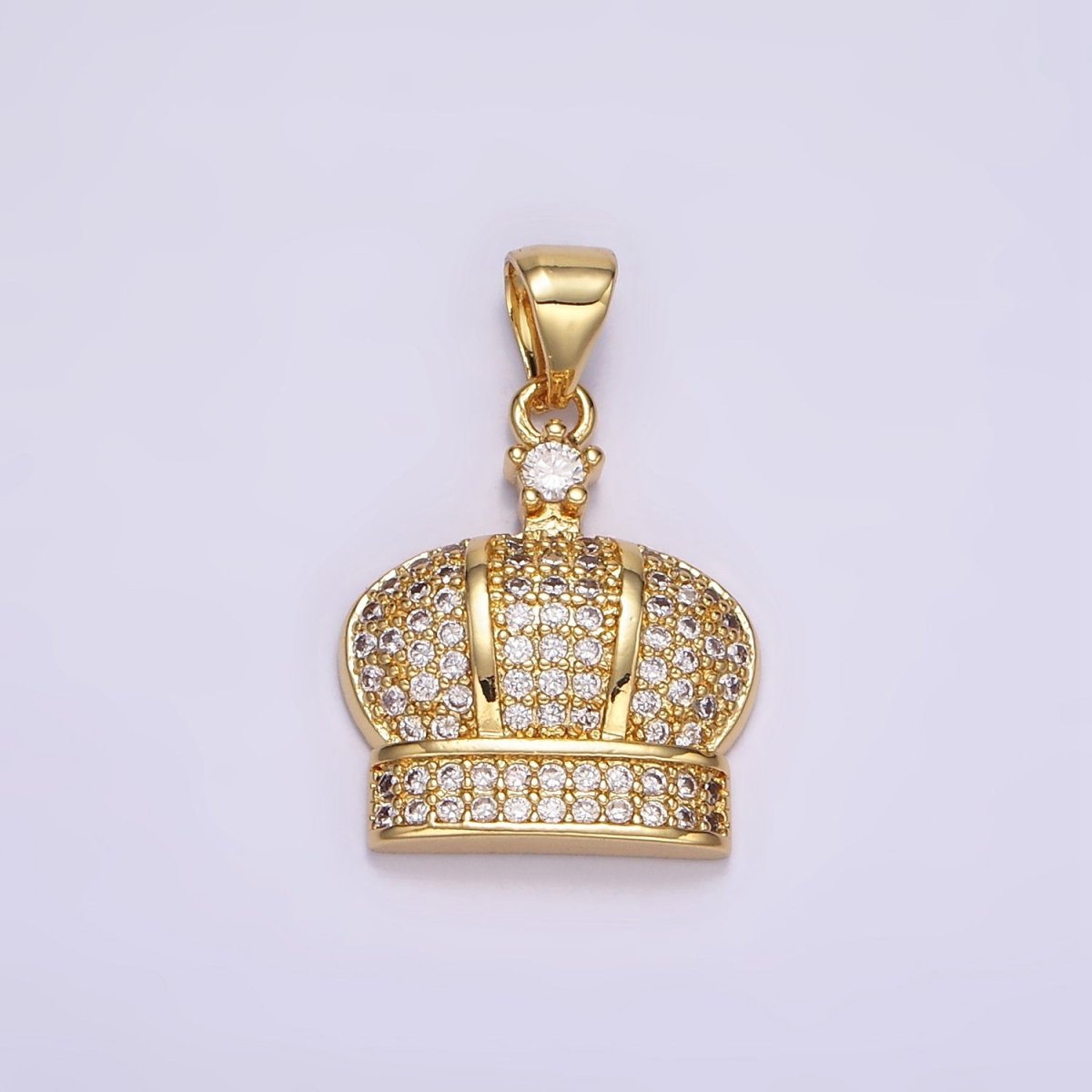 24K Gold Filled Clear CZ Micro Paved Royal Crown Pendant | AA055 - DLUXCA