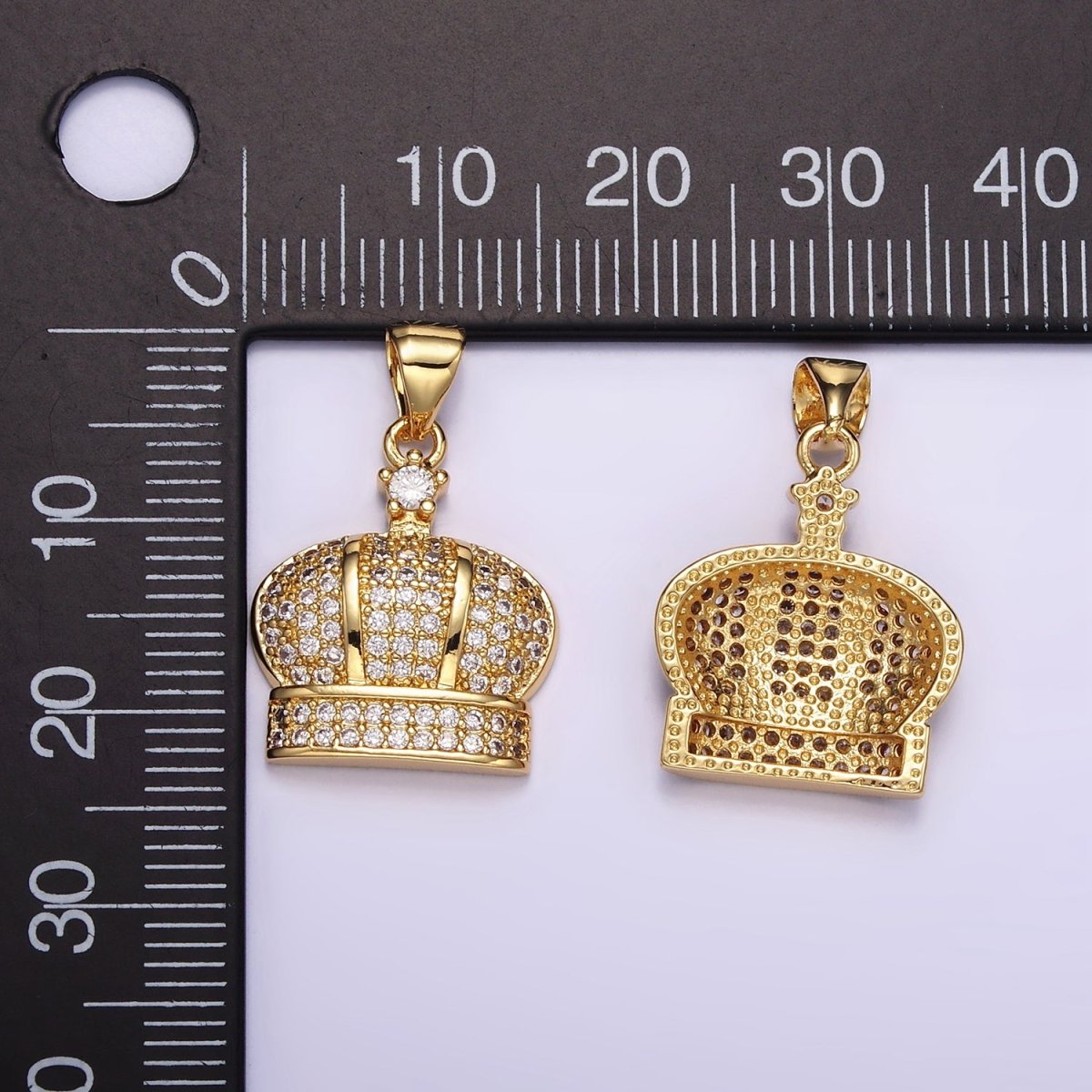 24K Gold Filled Clear CZ Micro Paved Royal Crown Pendant | AA055 - DLUXCA