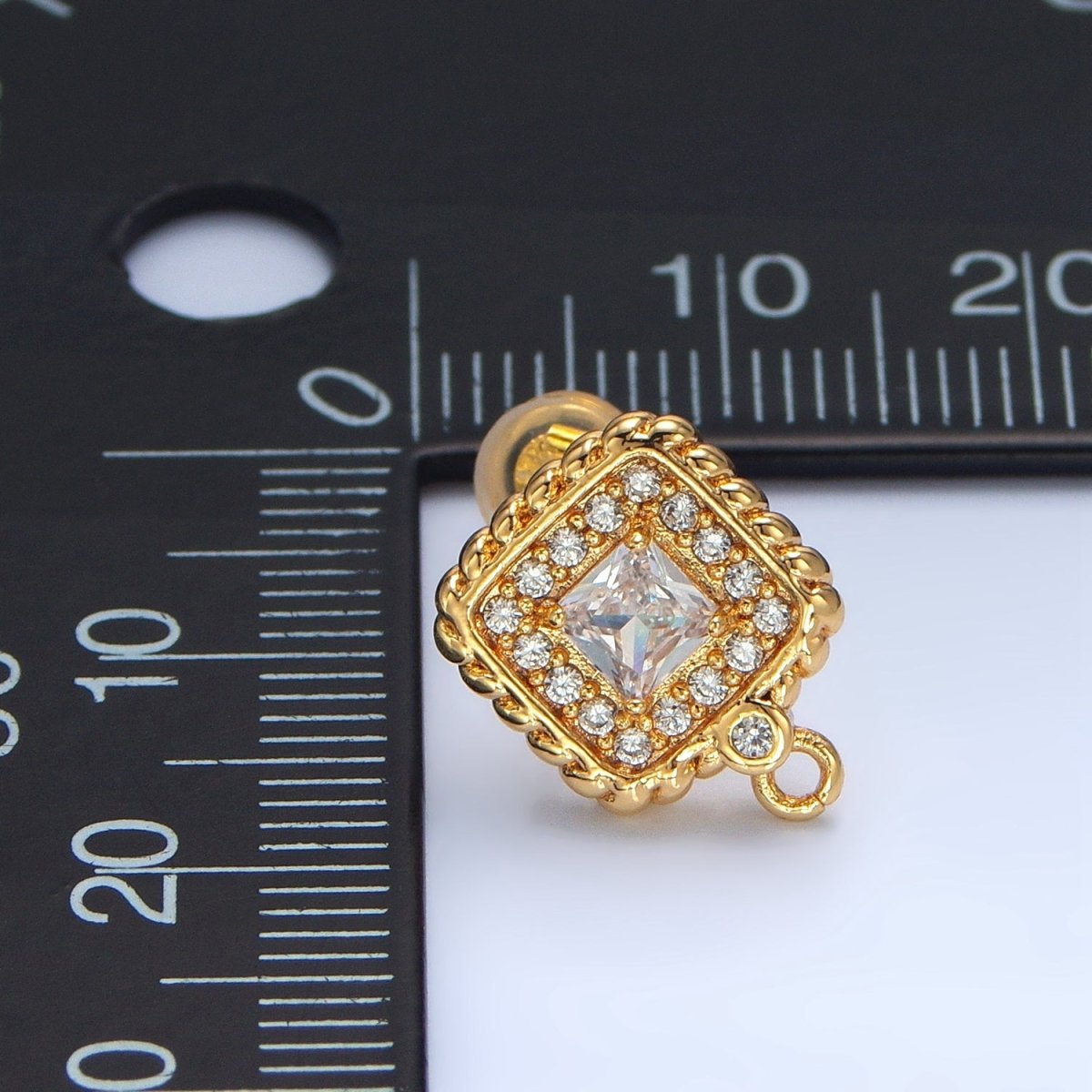 24K Gold Filled Clear CZ Micro Paved Square Braided Bezel Open Loop Drop Stud Earring Findings | Z957 - DLUXCA