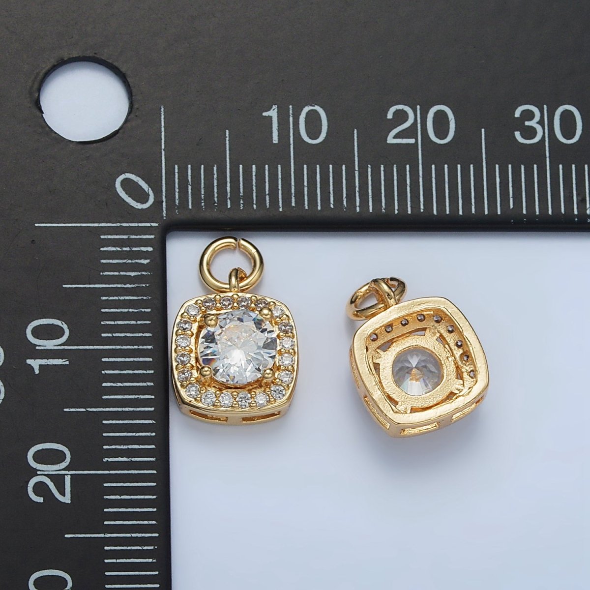 24K Gold Filled Clear CZ Micro Paved Square Mini Charm | E2661 - DLUXCA