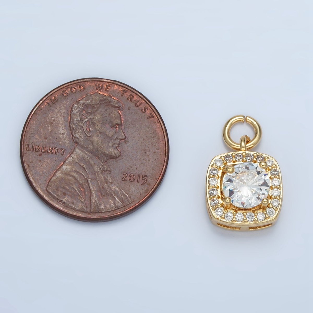 24K Gold Filled Clear CZ Micro Paved Square Mini Charm | E2661 - DLUXCA