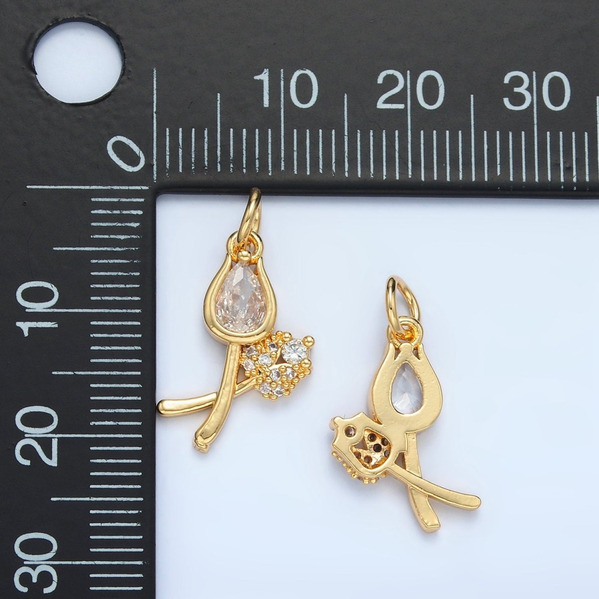 24K Gold Filled Clear CZ Micro Paved Tulip Flower Mini Charm | X294 - DLUXCA