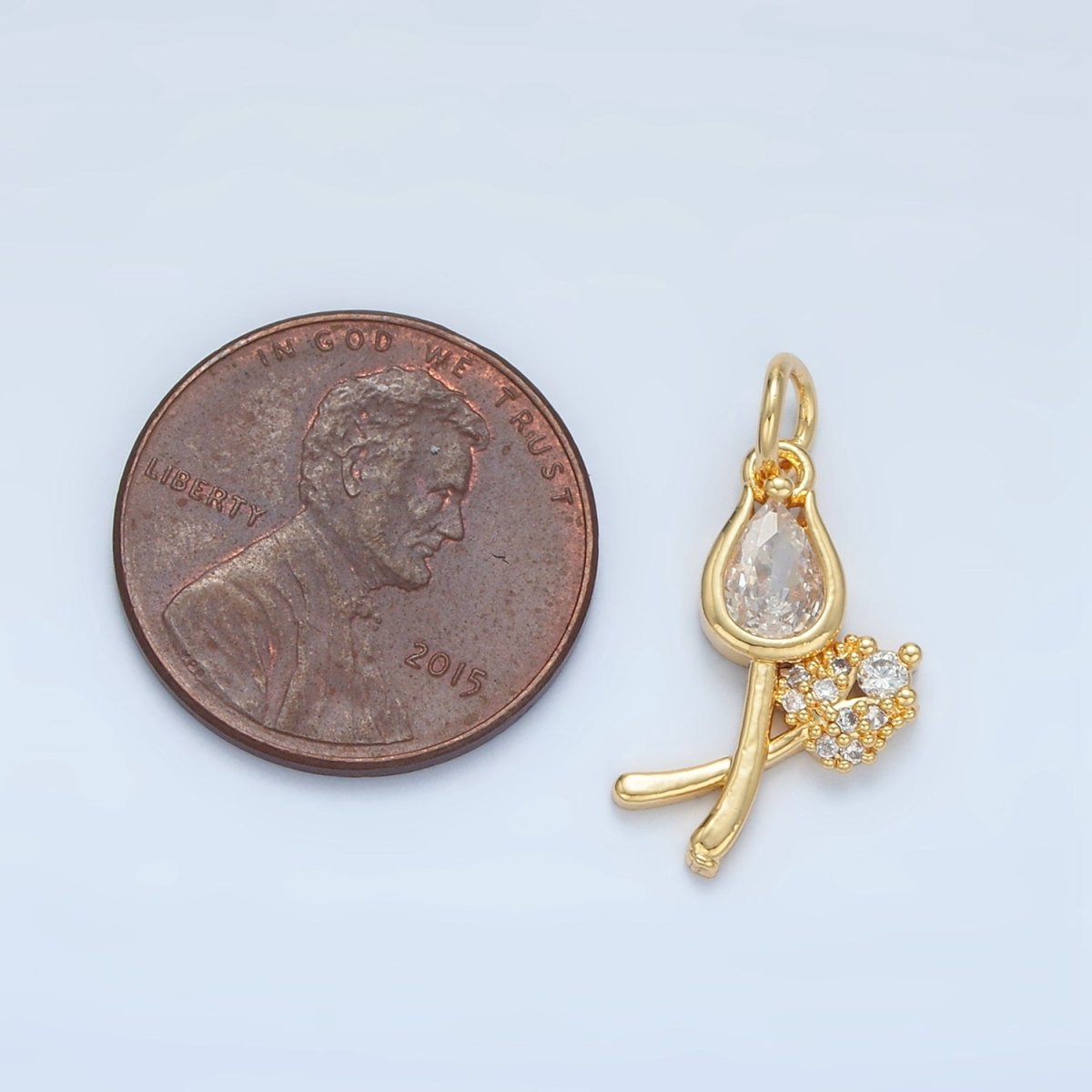 24K Gold Filled Clear CZ Micro Paved Tulip Flower Mini Charm | X294 - DLUXCA