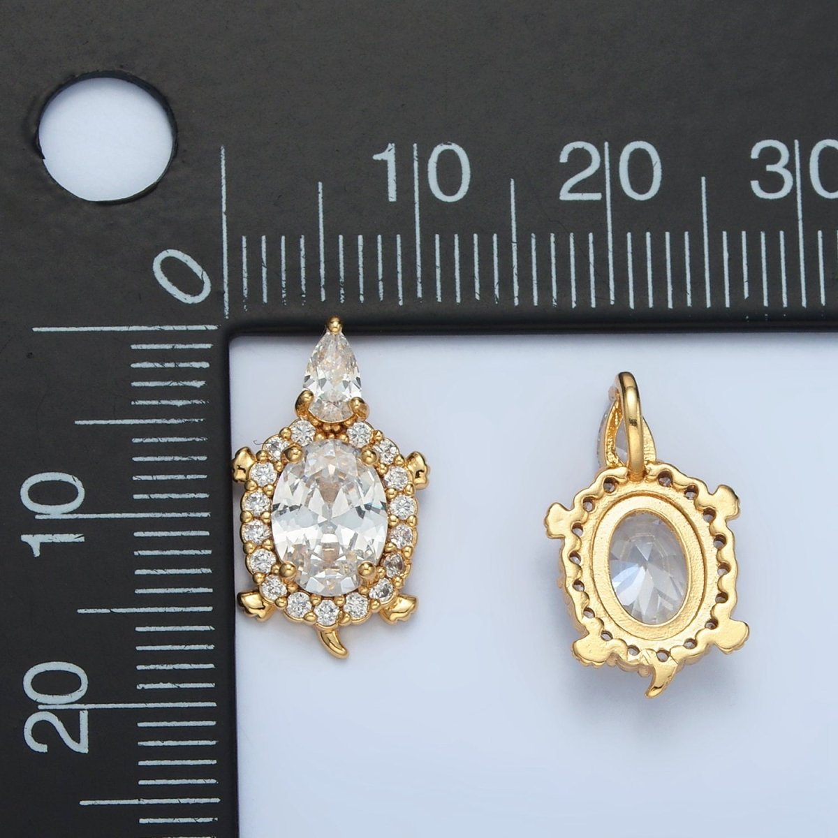 24K Gold Filled Clear CZ Micro Paved Turtle Tortoise Animal Back Loop Pendant | AA859 - DLUXCA