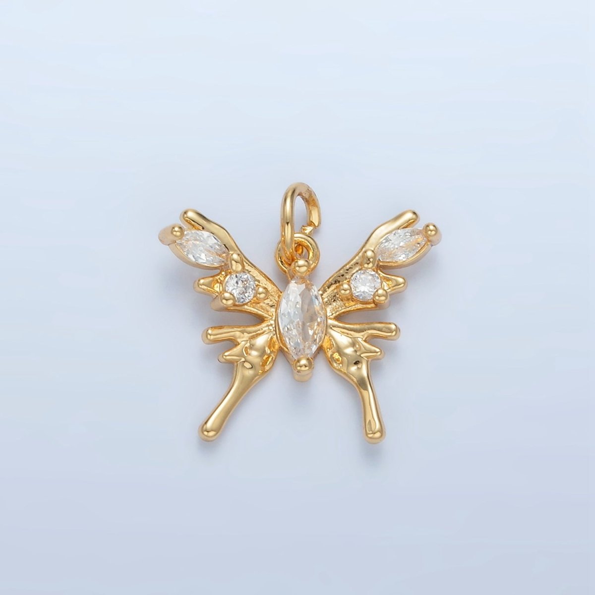 24K Gold Filled Clear CZ Molten Butterfly Mariposa Insect Charm | X289 - DLUXCA