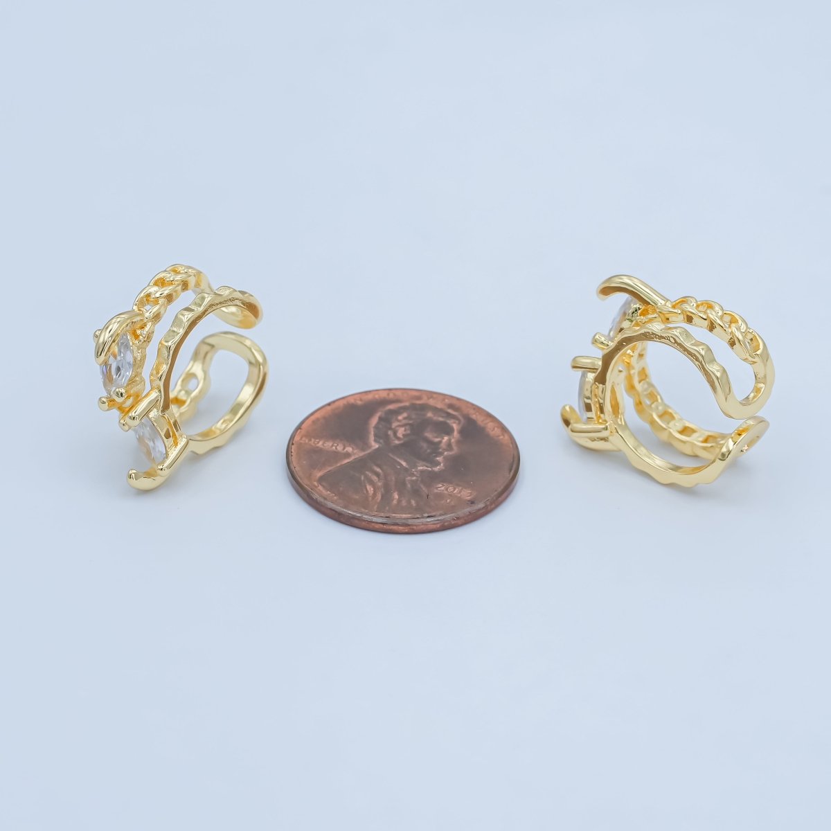24K Gold Filled Clear CZ Molten Ear Cuff Earrings | AI178 - DLUXCA
