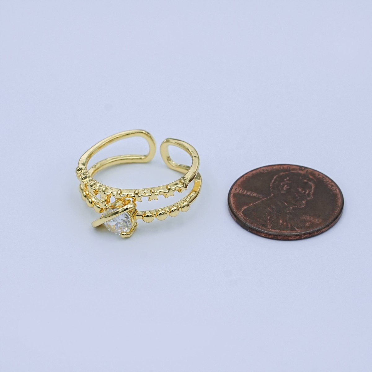 24K Gold Filled Clear CZ Molten Star Dotted Double Band Ring | O1054 - DLUXCA