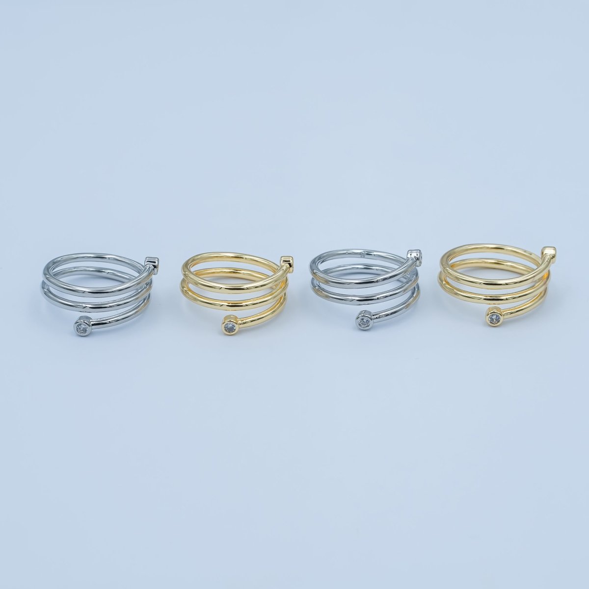 24K Gold Filled Clear CZ Multiple Band Wrap Ring in Gold & Silver | O870 O878 - O880 - DLUXCA