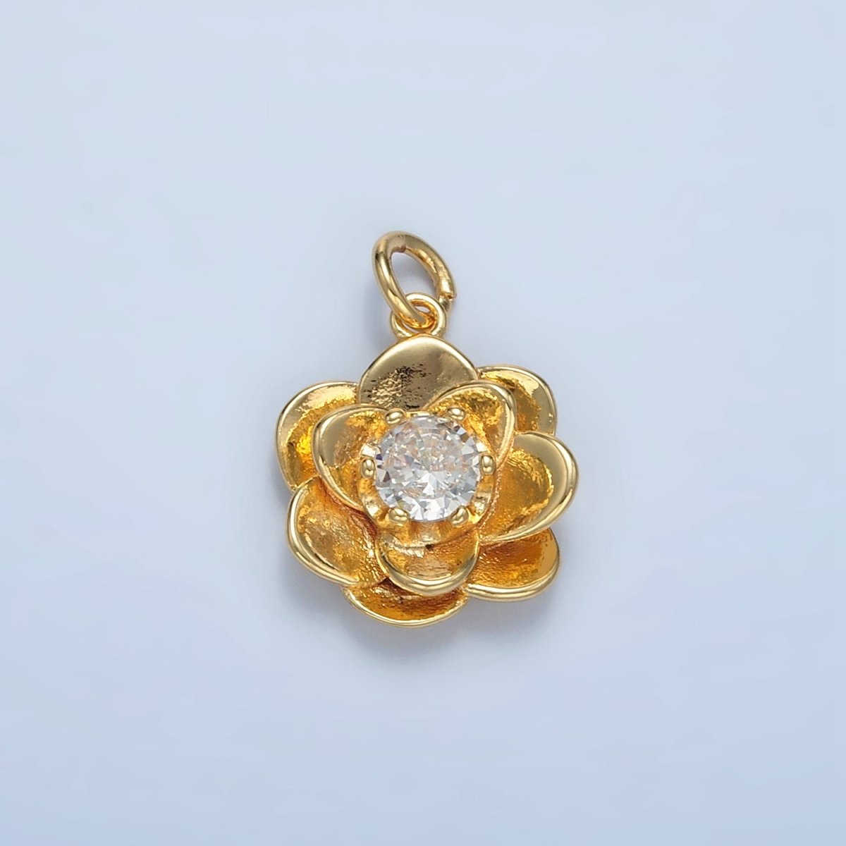 24K Gold Filled Clear CZ Multiple Curved Petal Flower Charm | E152 - DLUXCA