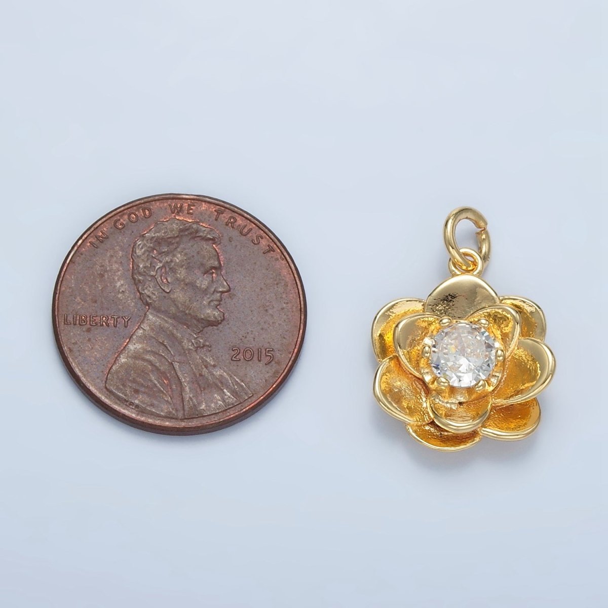 24K Gold Filled Clear CZ Multiple Curved Petal Flower Charm | E152 - DLUXCA