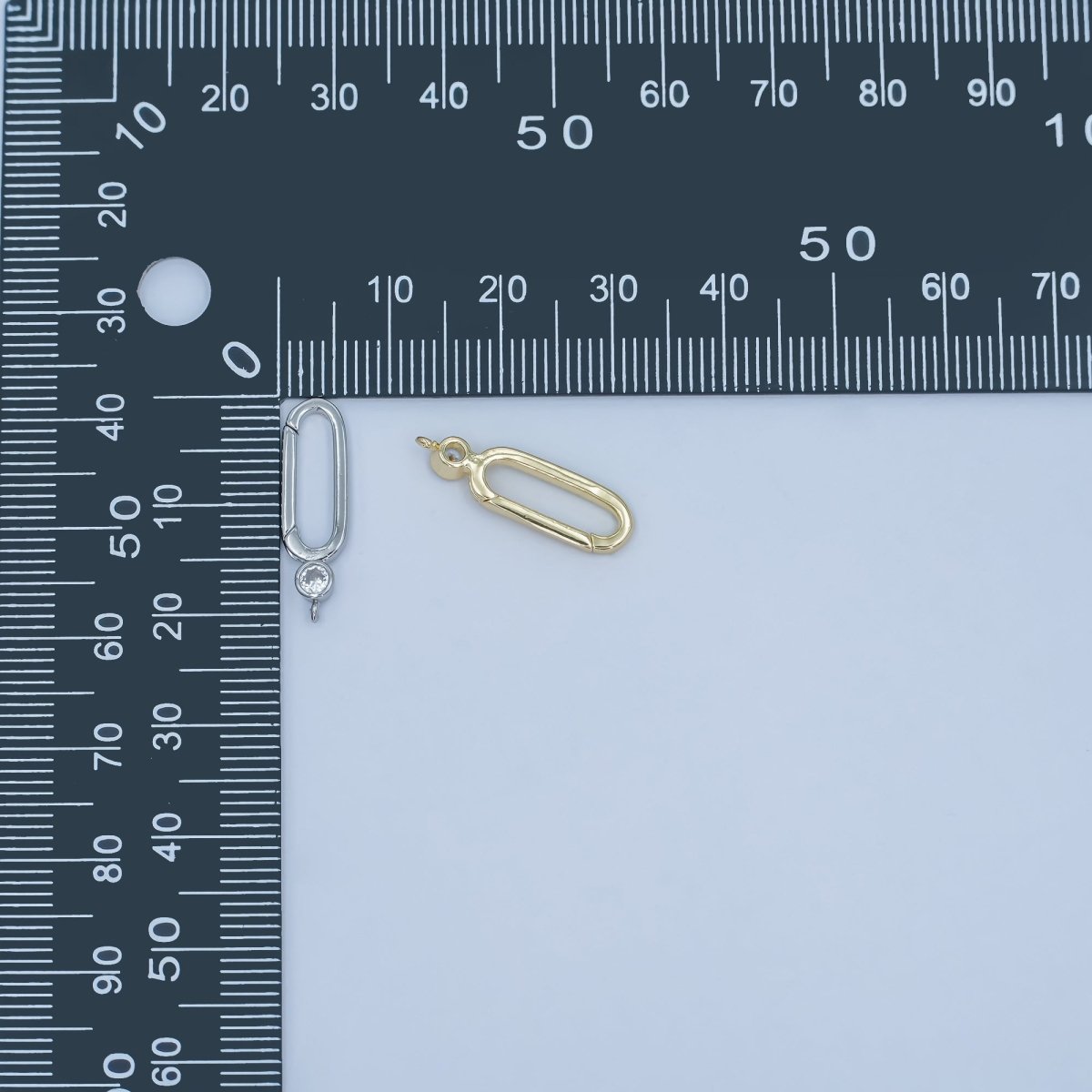 24K Gold Filled Clear CZ Oblong Push Gate Finding in Gold & Silver | Z1097 - DLUXCA