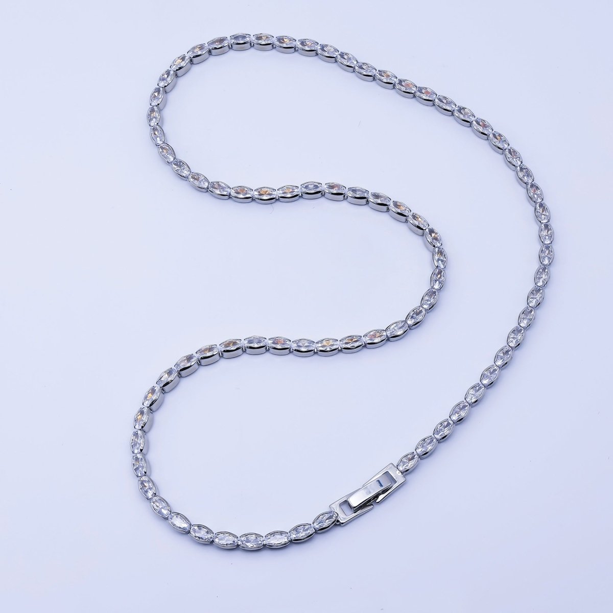 24K Gold Filled Clear CZ Oval Tennis Chain Necklace in Silver & Gold | WA - 3904 WA - 3905 - DLUXCA
