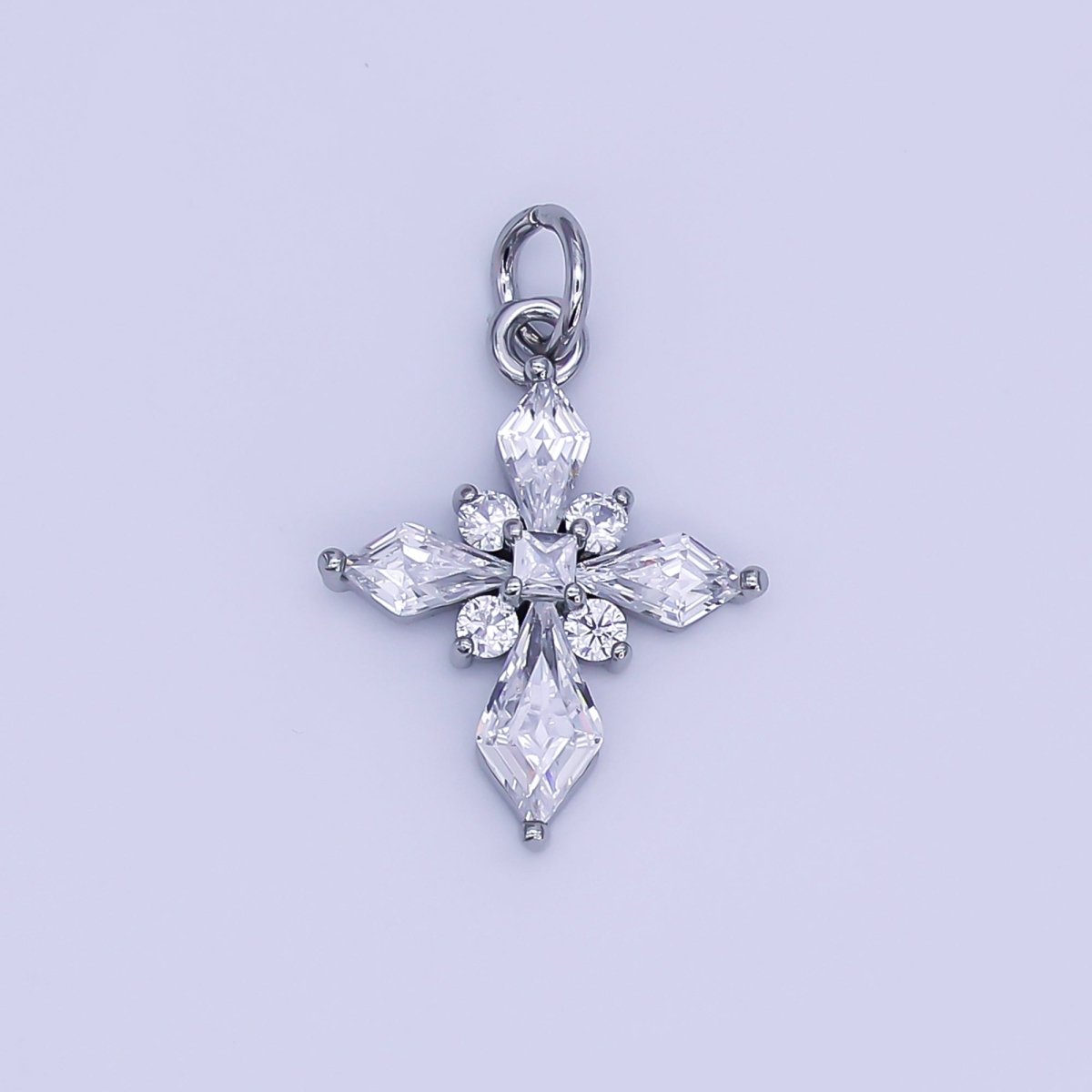 24K Gold Filled Clear CZ Passion Cross Religious Charm in Gold & Silver | X301 C444 - DLUXCA