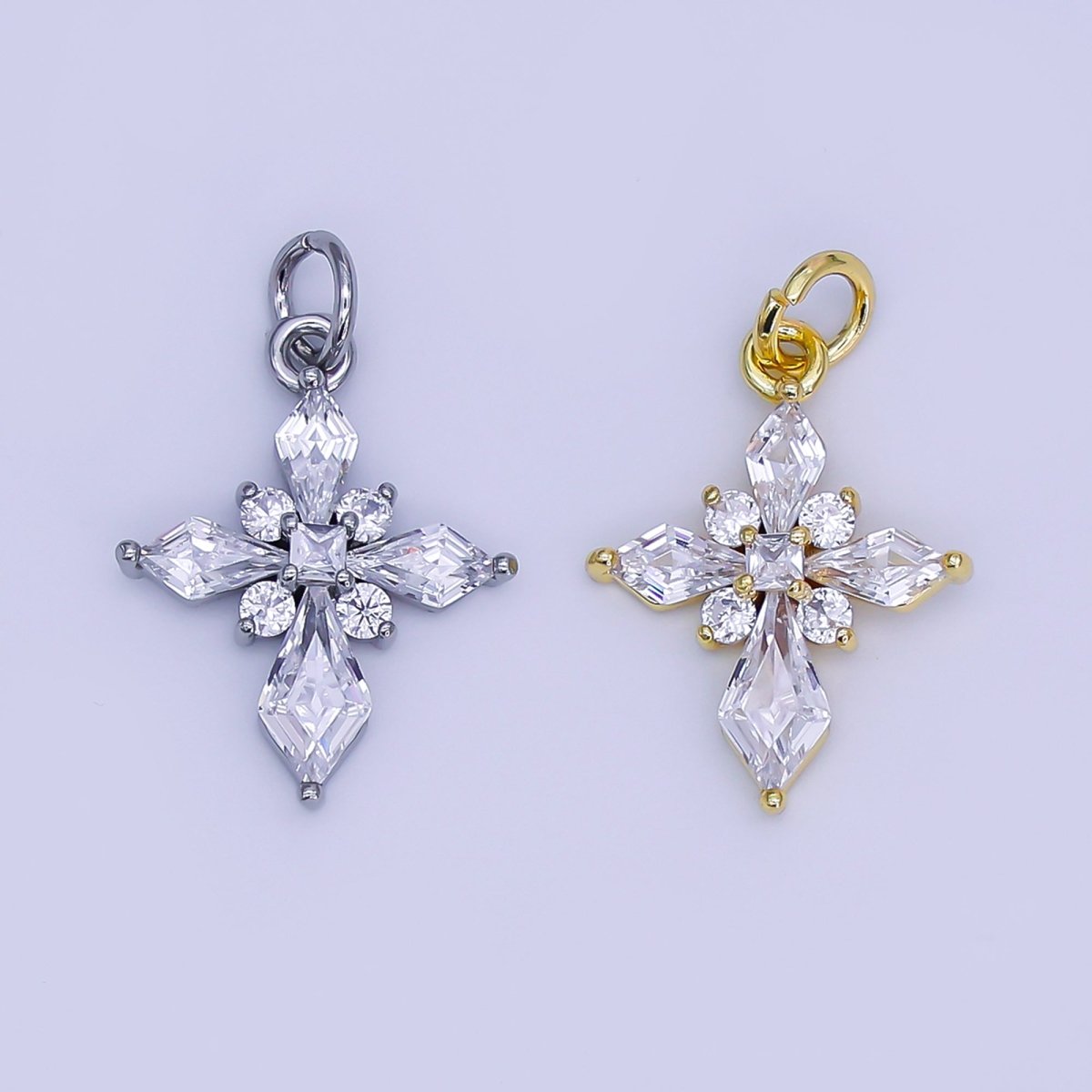 24K Gold Filled Clear CZ Passion Cross Religious Charm in Gold & Silver | X301 C444 - DLUXCA