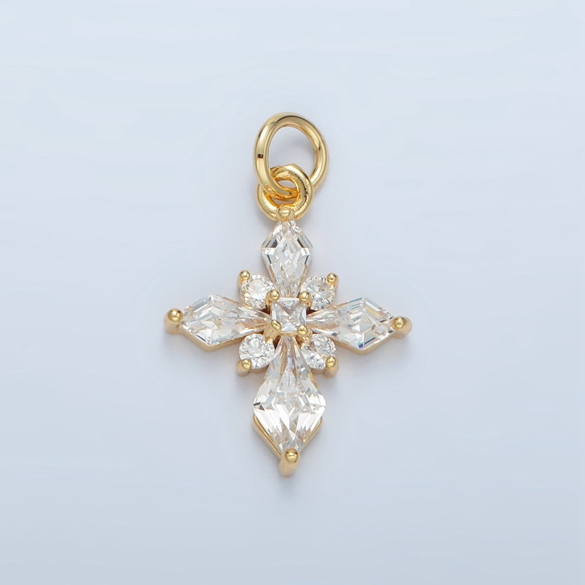 24K Gold Filled Clear CZ Passion Cross Religious Charm | X301 - DLUXCA