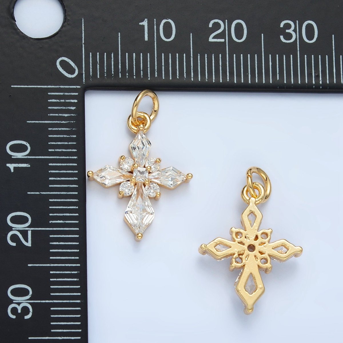 24K Gold Filled Clear CZ Passion Cross Religious Charm | X301 - DLUXCA