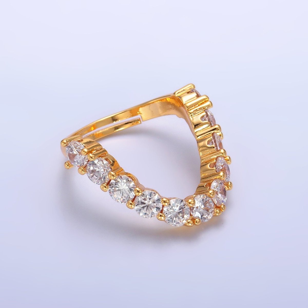 24K Gold Filled Clear CZ Paved Curved Chevron Ring | U426 - DLUXCA