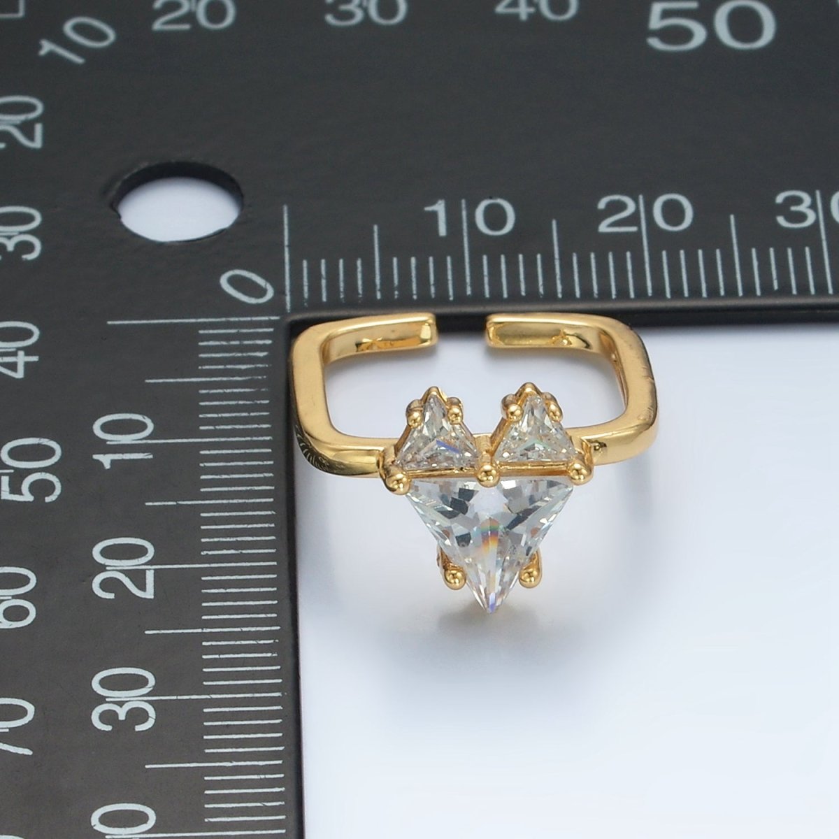 24K Gold Filled Clear CZ Pixel Heart Solitaire Ring | U342 - DLUXCA