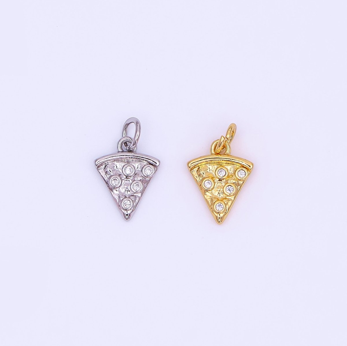 24K Gold Filled Clear CZ Pizza Slice Mini Charm in Gold & Silver | AF438 - DLUXCA