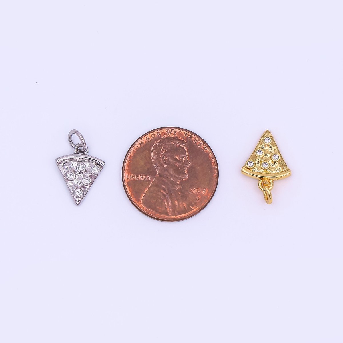 24K Gold Filled Clear CZ Pizza Slice Mini Charm in Gold & Silver | AF438 - DLUXCA