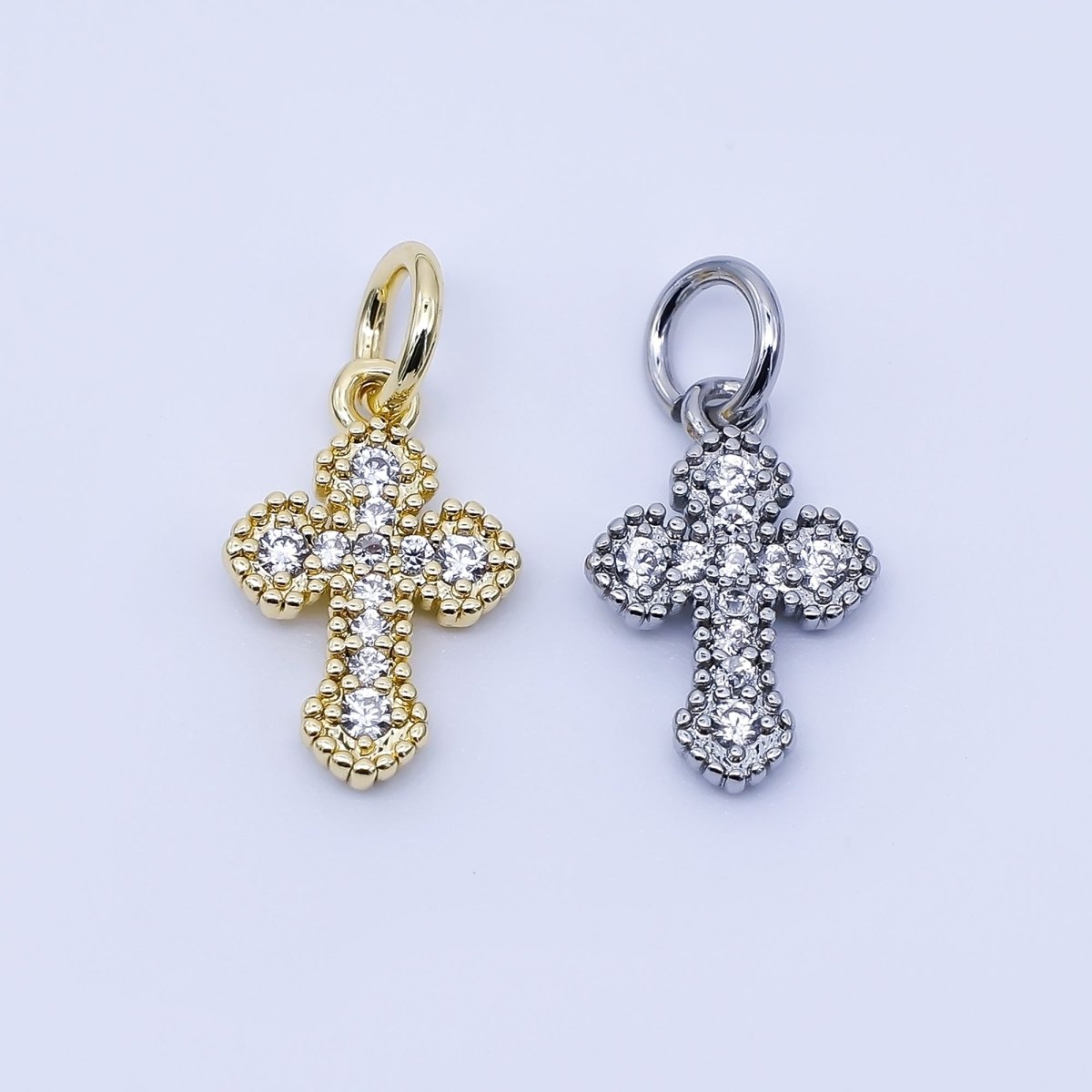 24K Gold Filled Clear CZ Religious Cross Charm in Gold & Silver | C974 - DLUXCA
