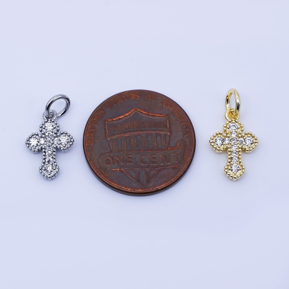 24K Gold Filled Clear CZ Religious Cross Charm in Gold & Silver | C974 - DLUXCA