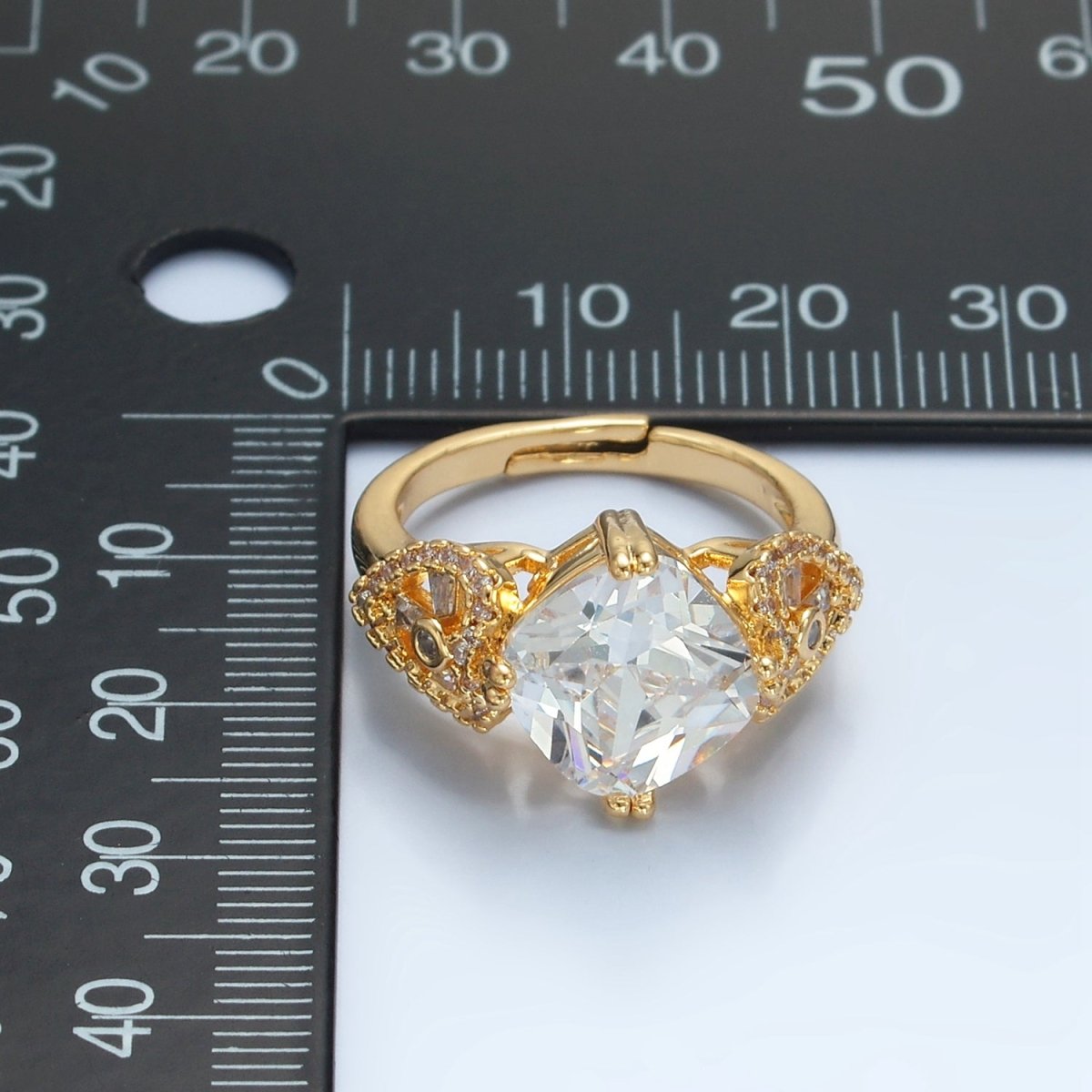 24K Gold Filled Clear CZ Rhombus Micro Paved CZ Artisan Heart Solitaire Ring | U338 - DLUXCA