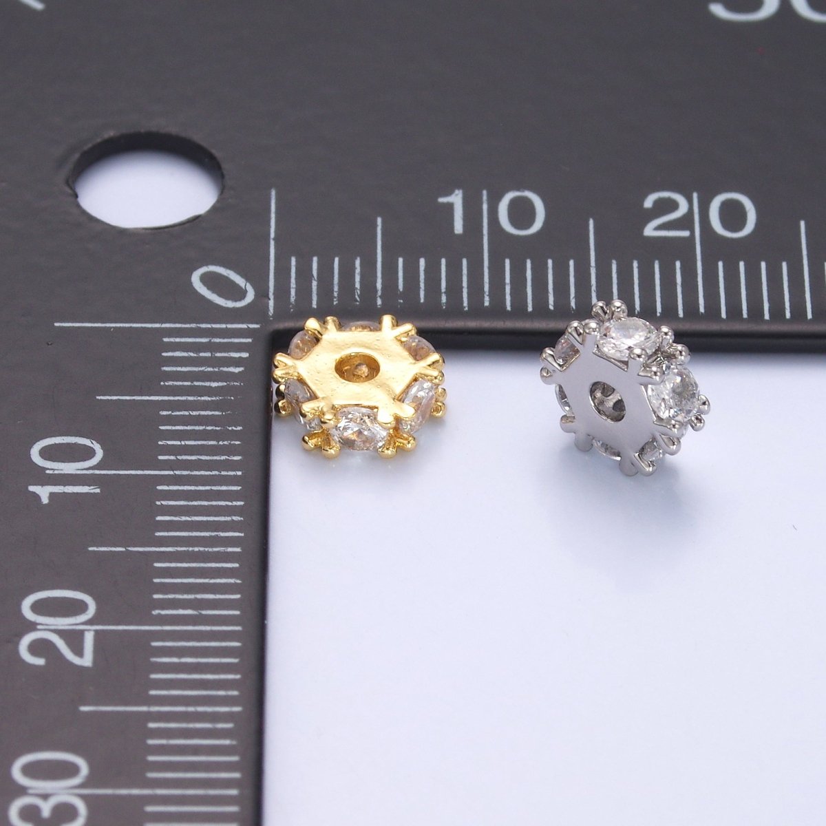 24K Gold Filled Clear CZ Rhondelle Bead in Gold & Silver | B635 - DLUXCA