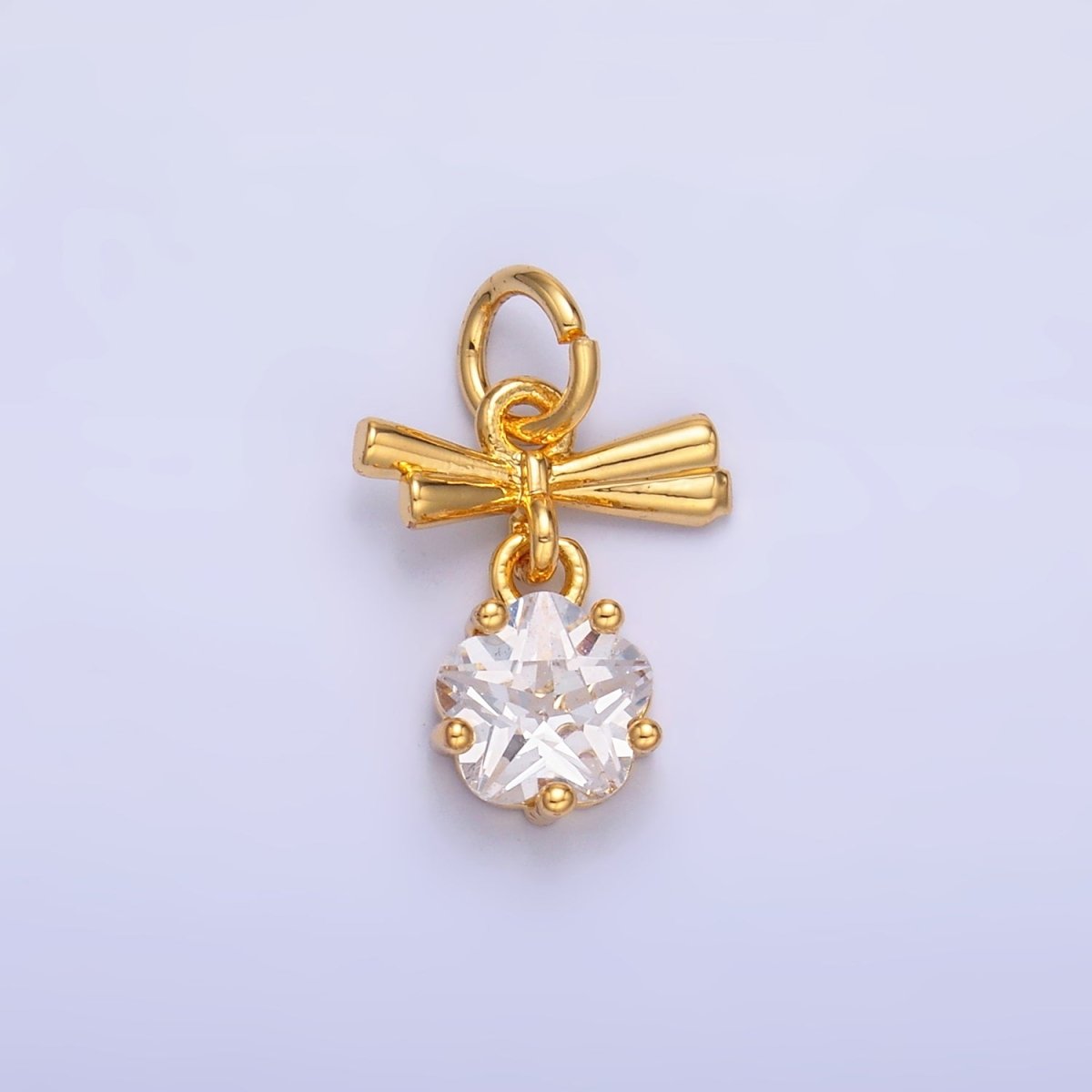 24K Gold Filled Clear CZ Ribbon Bow Drop Charm in Gold & Silver | W815 - DLUXCA