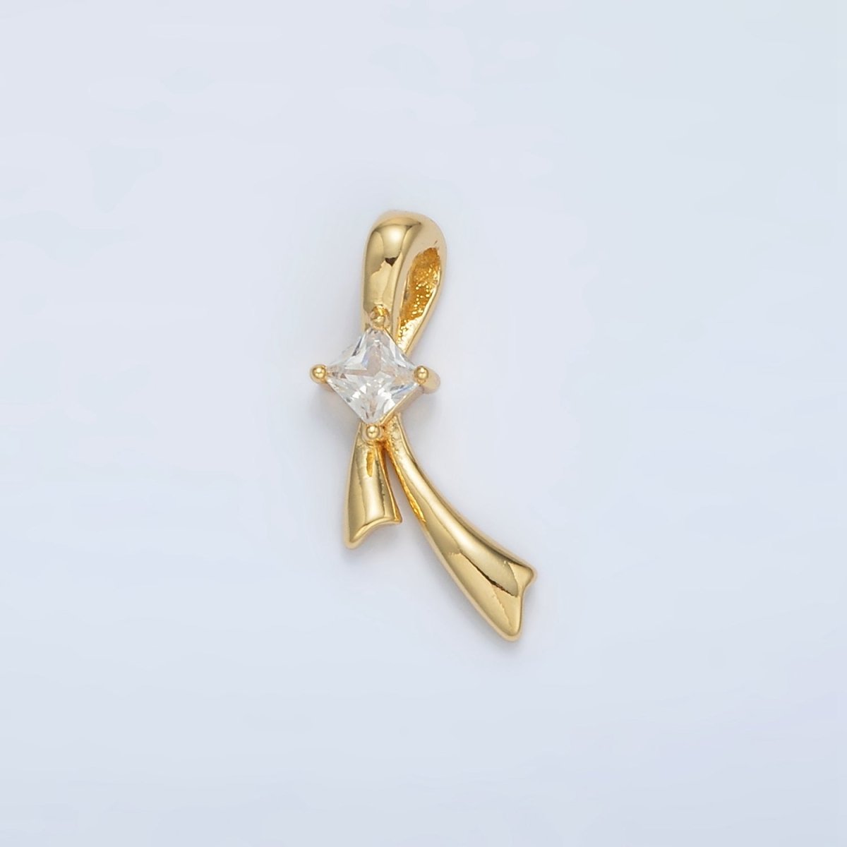 24K Gold Filled Clear CZ Ribbon Charm | AA - 1511 - DLUXCA