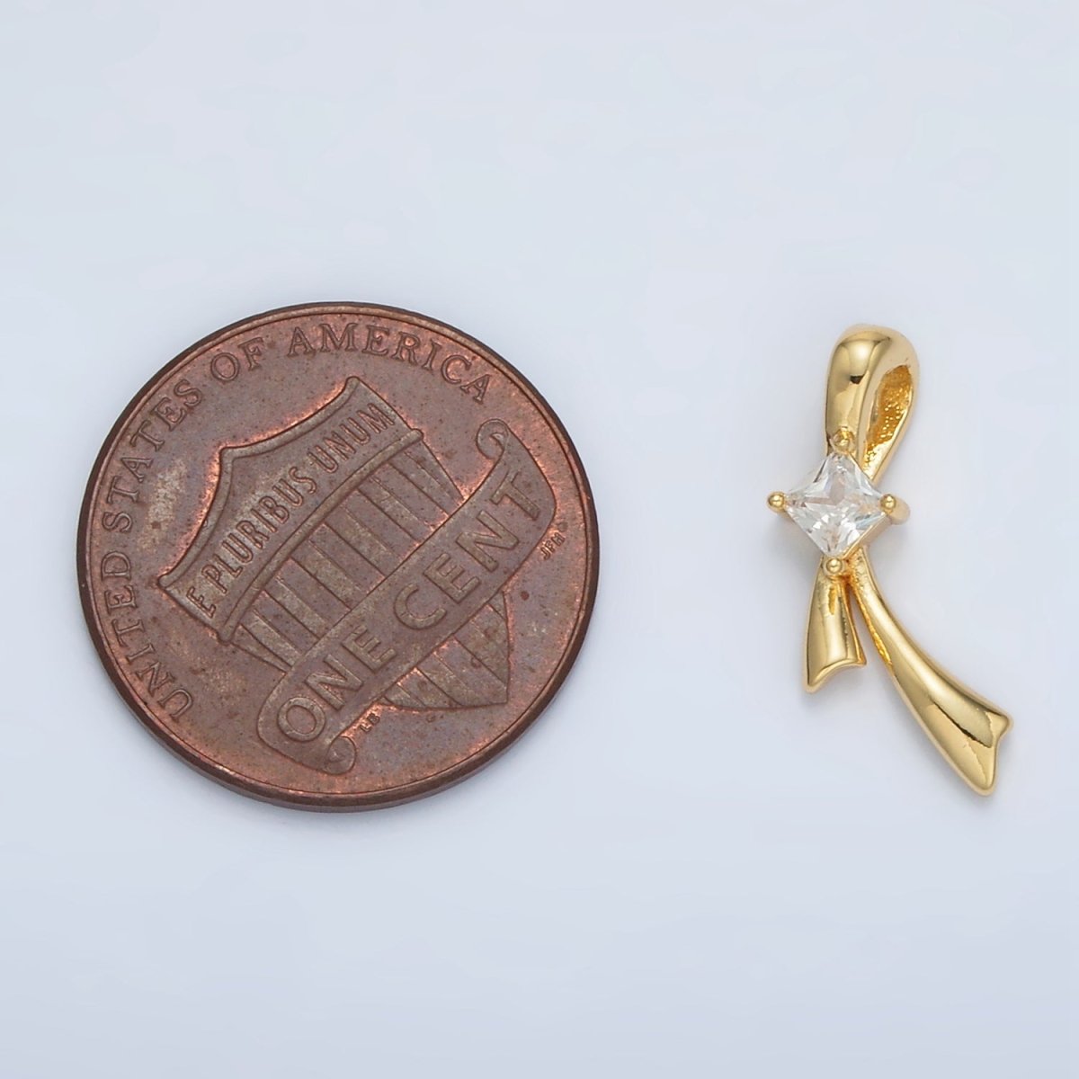 24K Gold Filled Clear CZ Ribbon Charm | AA - 1511 - DLUXCA