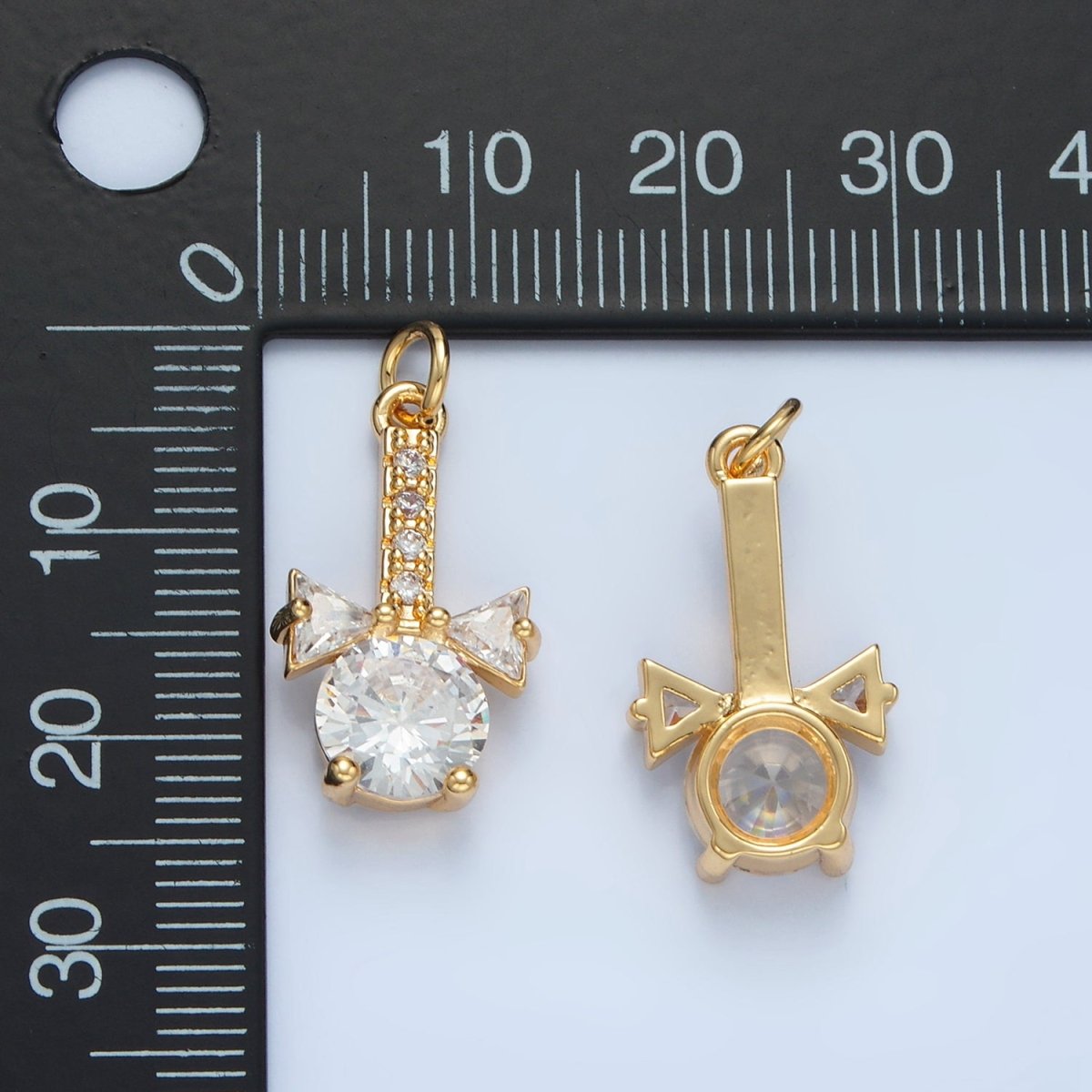 24K Gold Filled Clear CZ Ribbon Linear Geometric Charm | X277 - DLUXCA