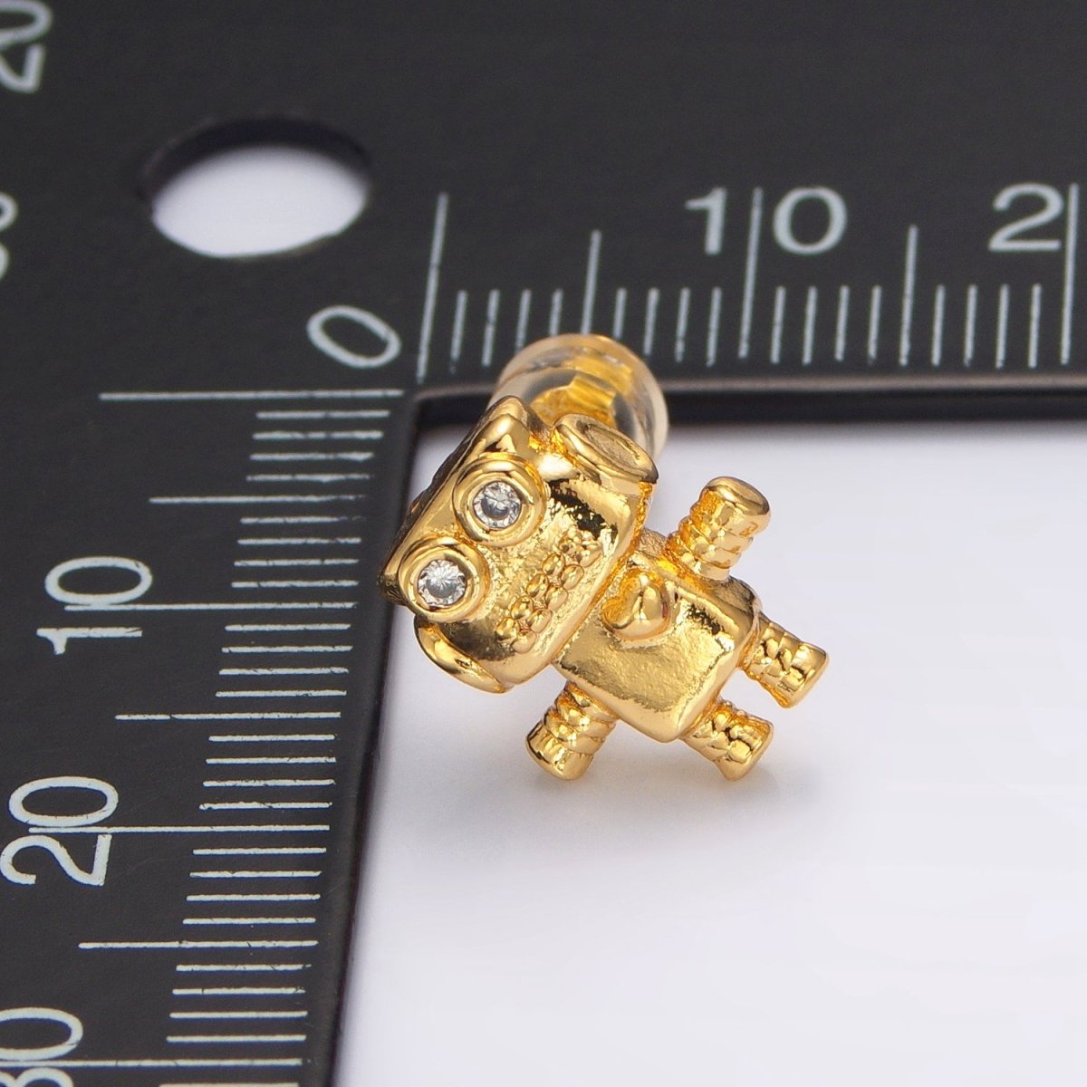 24K Gold Filled Clear CZ Robot Machine Stud Earrings | P366 - DLUXCA