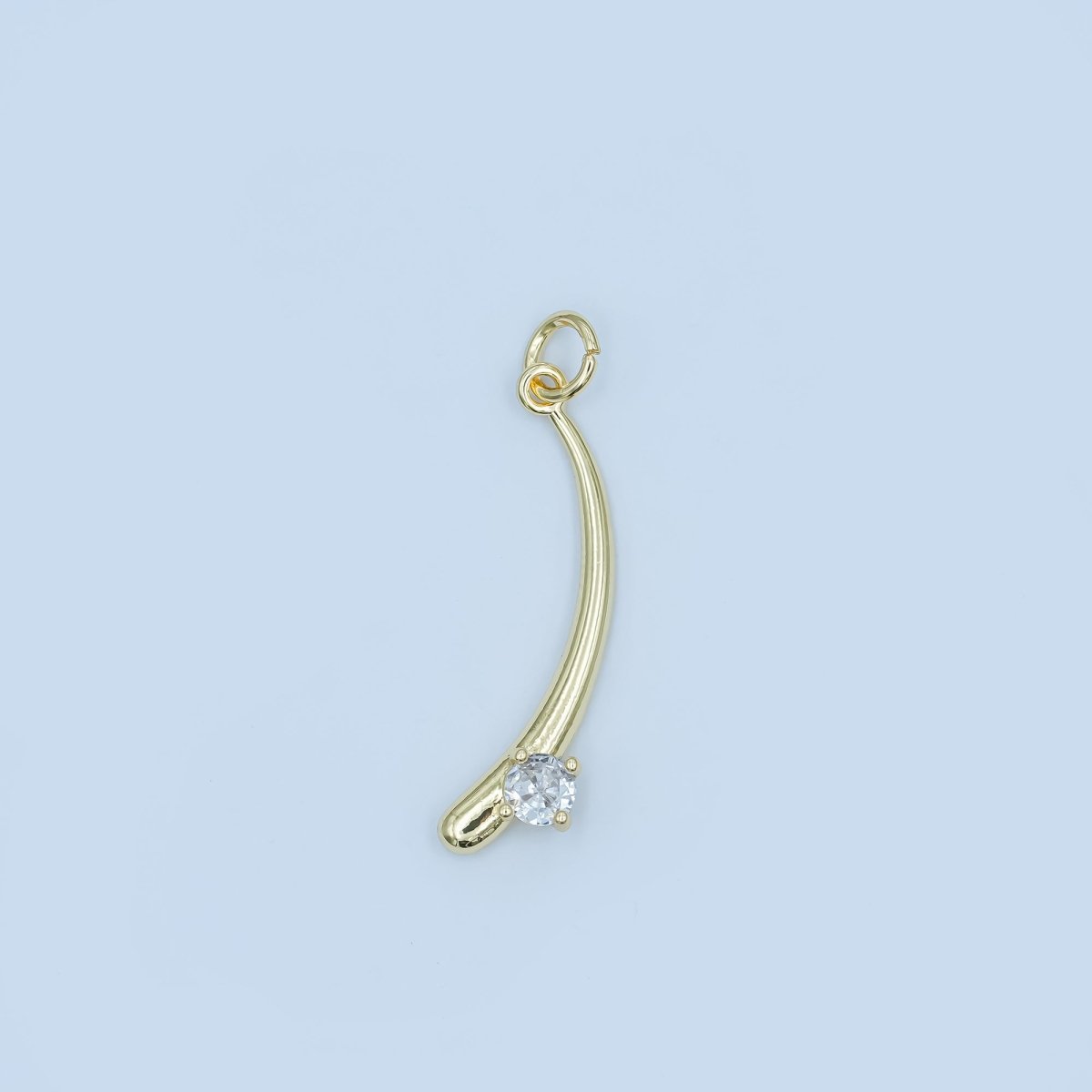 24K Gold Filled Clear CZ Round Curve Minimalist Charm in Gold & Silver | E293 - DLUXCA