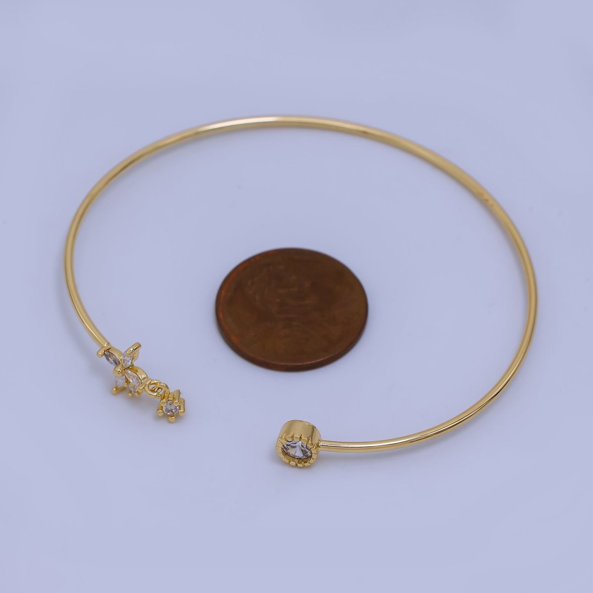 24K Gold Filled Clear CZ Round Flower Drop Cuff Bracelet | WA - 03322 - DLUXCA