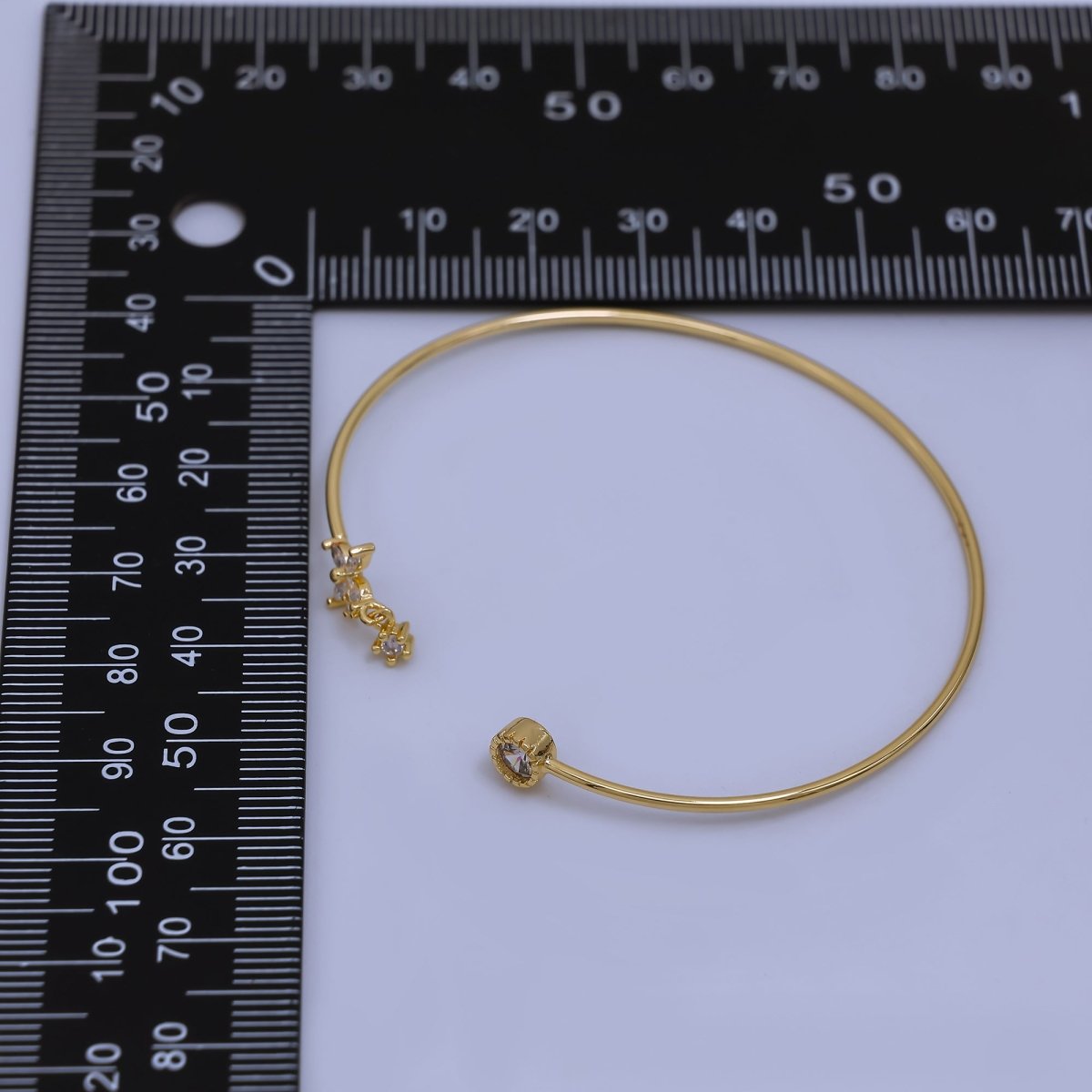 24K Gold Filled Clear CZ Round Flower Drop Cuff Bracelet | WA - 03322 - DLUXCA