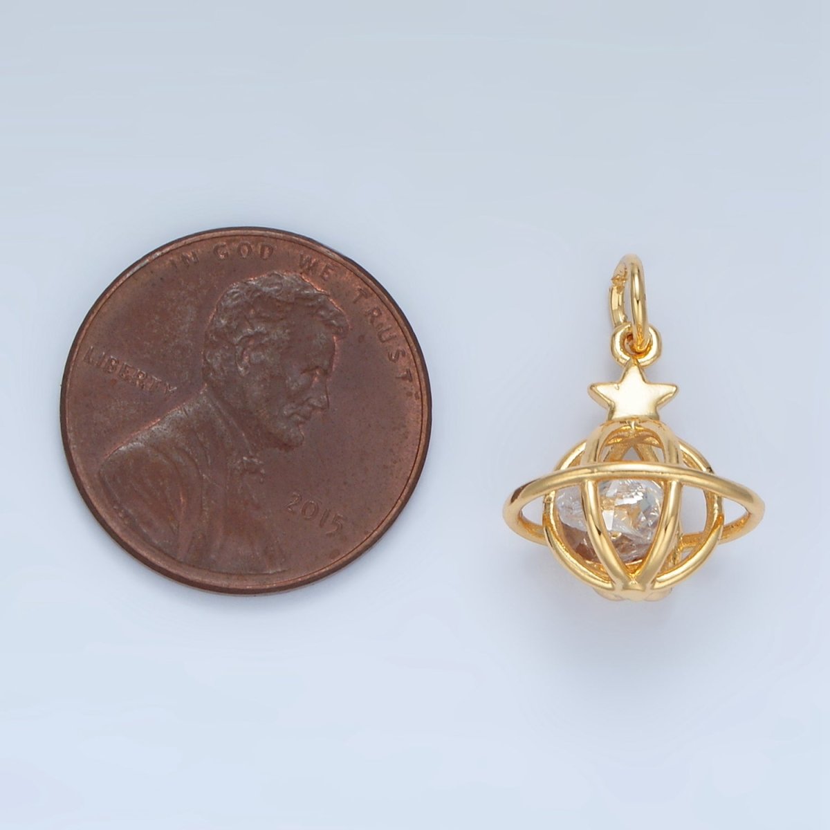 24K Gold Filled Clear CZ Saturn Planet Mini Charm | X284 - DLUXCA