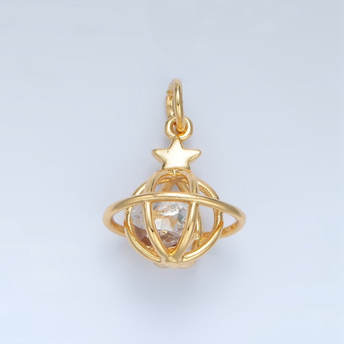 24K Gold Filled Clear CZ Saturn Planet Mini Charm | X284 - DLUXCA