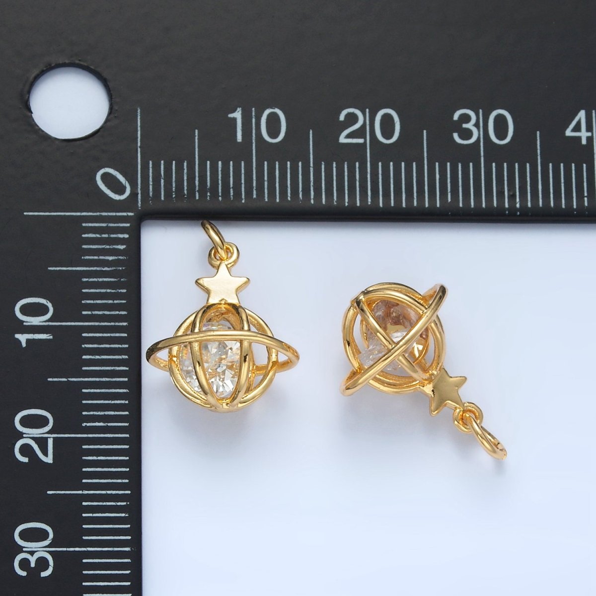 24K Gold Filled Clear CZ Saturn Planet Mini Charm | X284 - DLUXCA