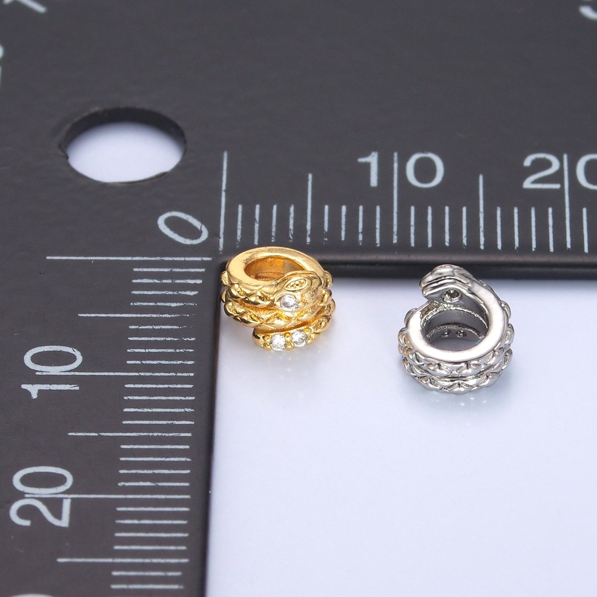 24K Gold Filled Clear CZ Snake Serpent Rondelle Bead in Gold & Silver | B634 - DLUXCA